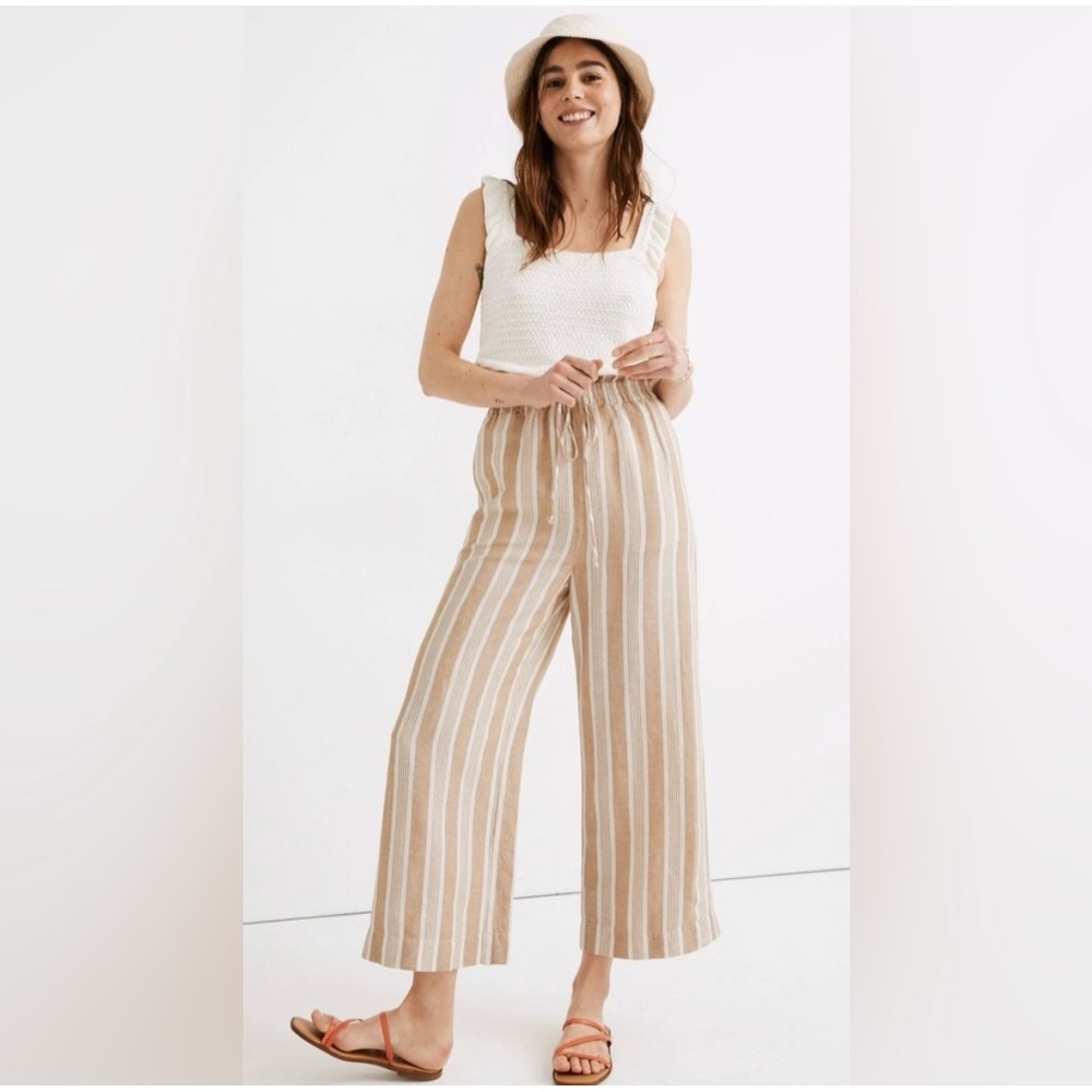 Madewell Linen-Cotton Huston Pull-On Crop Pants Size Small